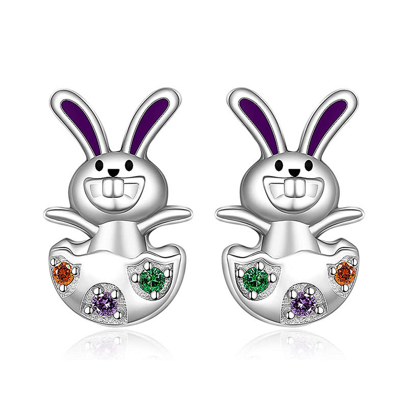 Wholesale Easter Egg Alloy Color Oil Dropping Wave Pendant Spring Carnival Party Earrings